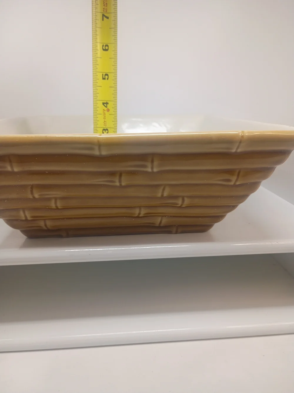 Home Studio Tan Ceramic Bamboo Basket-Style Serving Bowl